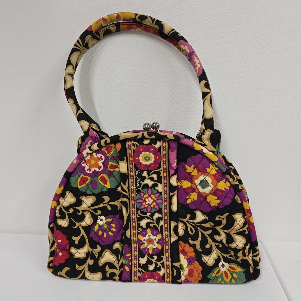 Vera Bradley Kisslock Frame Bag Floral Pattern Black Multi Color‎